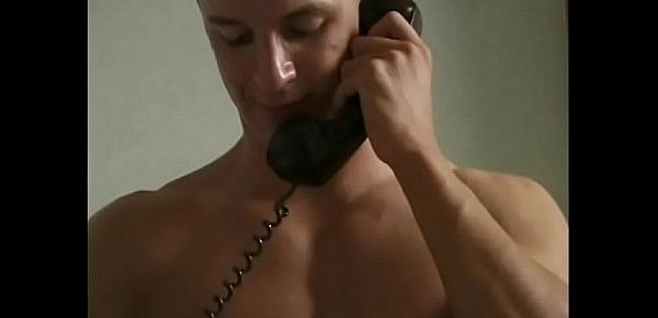  Hot guys gets horny while talking on the phone and jerks off